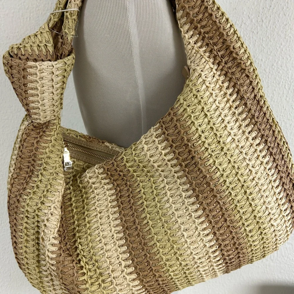 Urban Expressions Woven Slouchy Hobo‎ Bag in Beige and Brown Neutral striped NWT